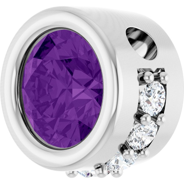 14K White Natural Amethyst & 1/10 CTW Natural Diamond Pendant