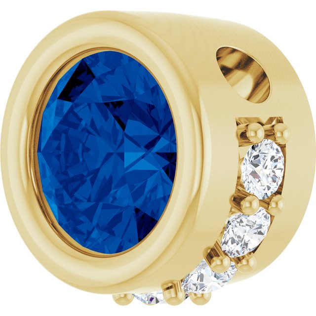 14K Yellow Natural Blue Sapphire & 1/10 CTW Natural Diamond Pendant
