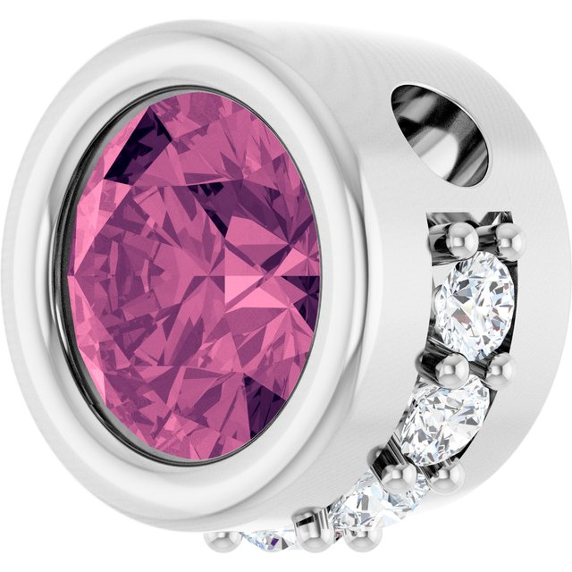 14K White Natural Pink Tourmaline & 1/10 CTW Natural Diamond Pendant