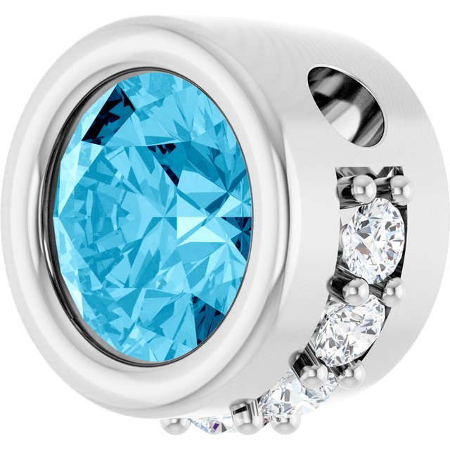 14K White Natural Aquamarine & 1/10 CTW Natural Diamond Pendant