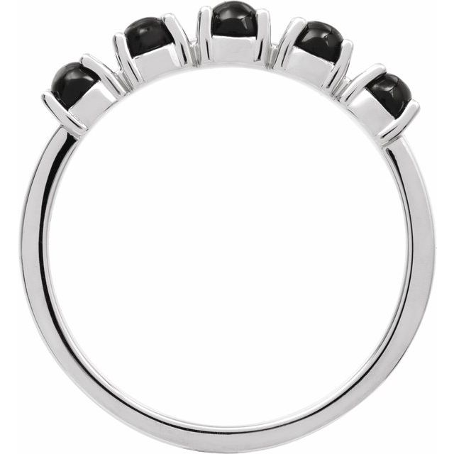 14K White Natural Black Onyx Cabochon Stackable Ring
