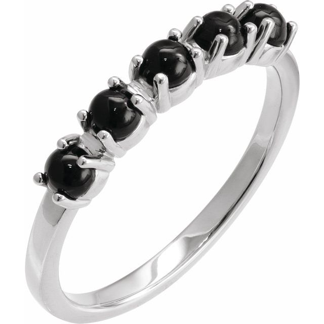 14K White Natural Black Onyx Cabochon Stackable Ring