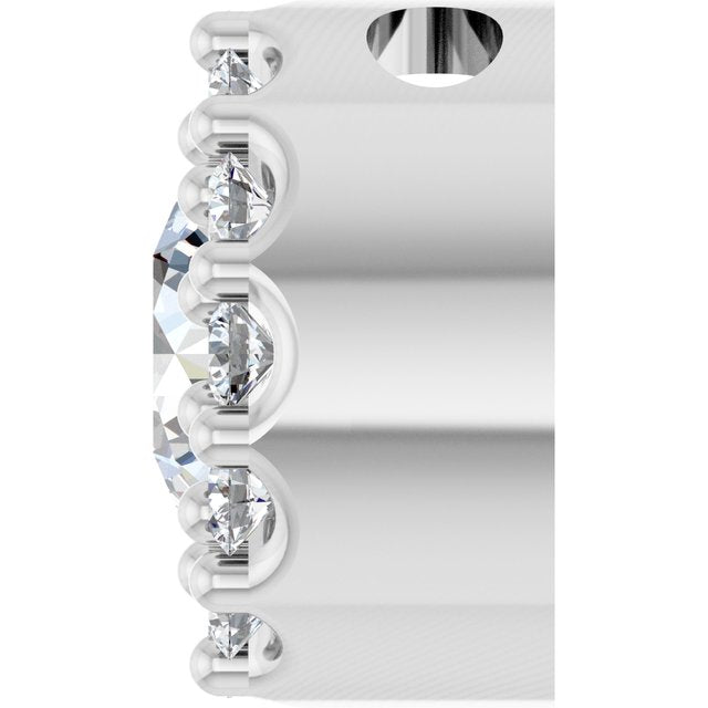 14K White Natural White Sapphire & .08 CT Natural Diamond Halo-Style Pendant