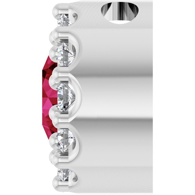Sterling Silver Lab-Grown Ruby & .08 CT Natural Diamond Halo-Style Pendant