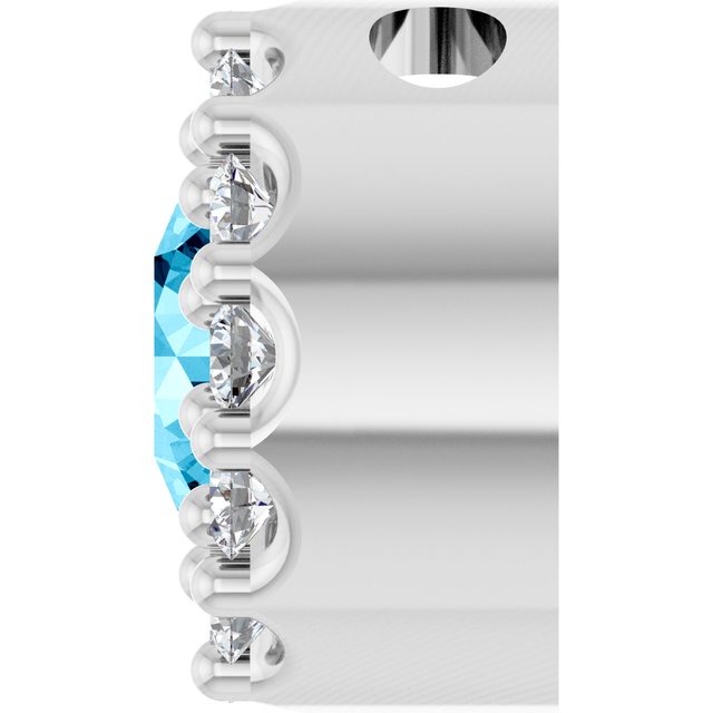 14K White Natural Aquamarine & .08 CT Natural Diamond Halo-Style Pendant