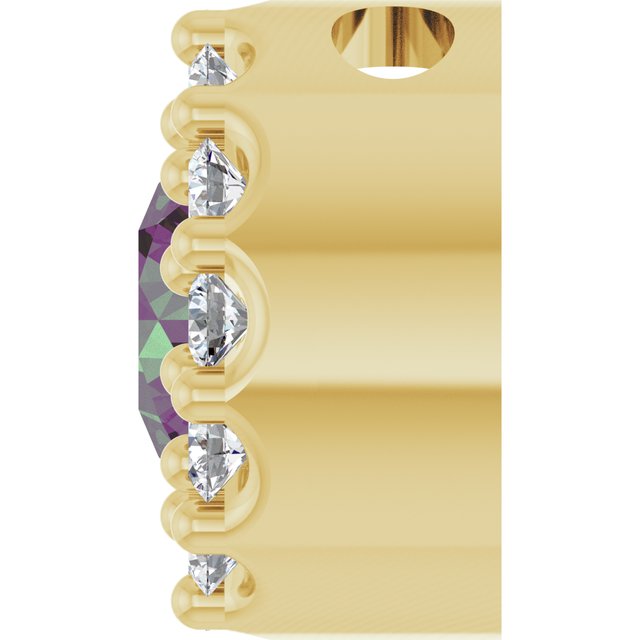 14K Yellow Lab-Grown Alexandrite & .08 CT Natural Diamond Halo-Style Pendant