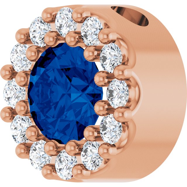 14K Rose Natural Blue Sapphire & .08 CT Natural Diamond Halo-Style Pendant