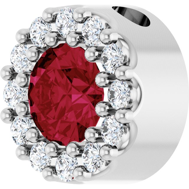 Sterling Silver Lab-Grown Ruby & .08 CT Natural Diamond Halo-Style Pendant