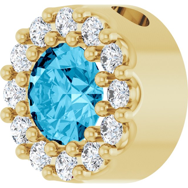 14K Yellow Natural Aquamarine & .08 CT Natural Diamond Halo-Style Pendant