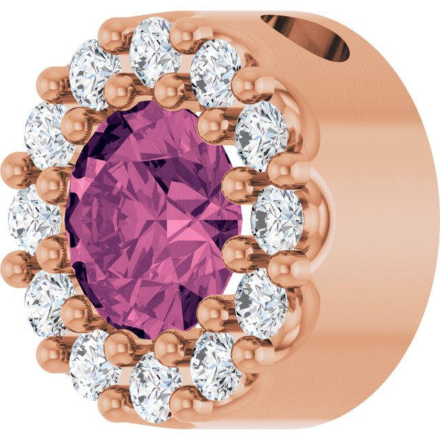 14K Rose Natural Pink Tourmaline & .08 CT Natural Diamond Halo-Style Pendant