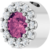 14K White Natural Pink Tourmaline & .08 CT Natural Diamond Halo-Style Pendant