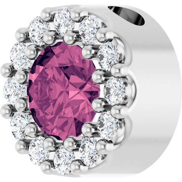 14K White Natural Pink Tourmaline & .08 CT Natural Diamond Halo-Style Pendant