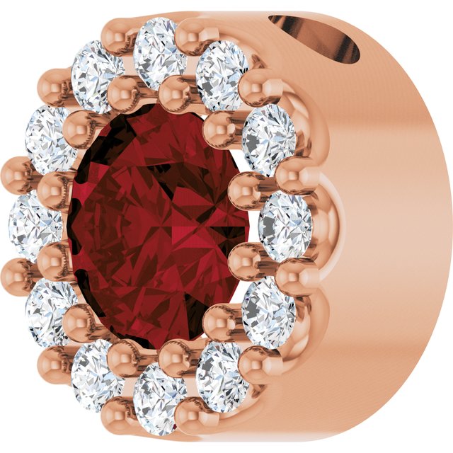 14K Rose Natural Mozambique Garnet & .08 CT Natural Diamond Halo-Style Pendant