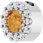 14K White Natural Citrine & .08 CT Natural Diamond Halo-Style Pendant