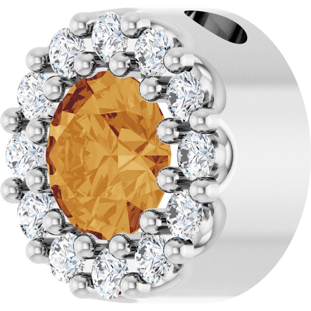 14K White Natural Citrine & .08 CT Natural Diamond Halo-Style Pendant
