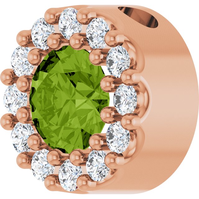 14K Rose Natural Peridot & .08 CT Natural Diamond Halo-Style Pendant