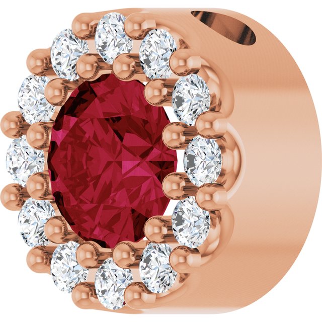 14K Rose Natural Ruby & .08 CT Natural Diamond Halo-Style Pendant