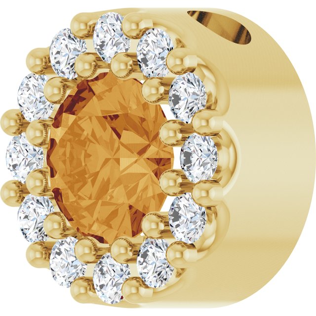 14K Yellow Natural Citrine & .08 CT Natural Diamond Halo-Style Pendant