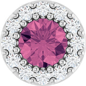 14K White Natural Pink Tourmaline & .08 CT Natural Diamond Halo-Style Pendant