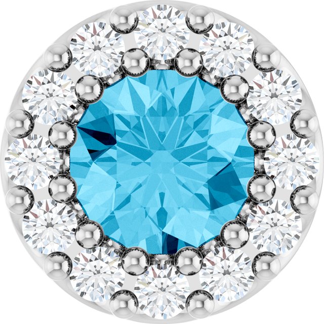 Sterling Silver Natural Aquamarine & .08 CT Natural Diamond Halo-Style Pendant