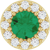 14K Yellow Natural Emerald & .08 CT Natural Diamond Halo-Style Pendant