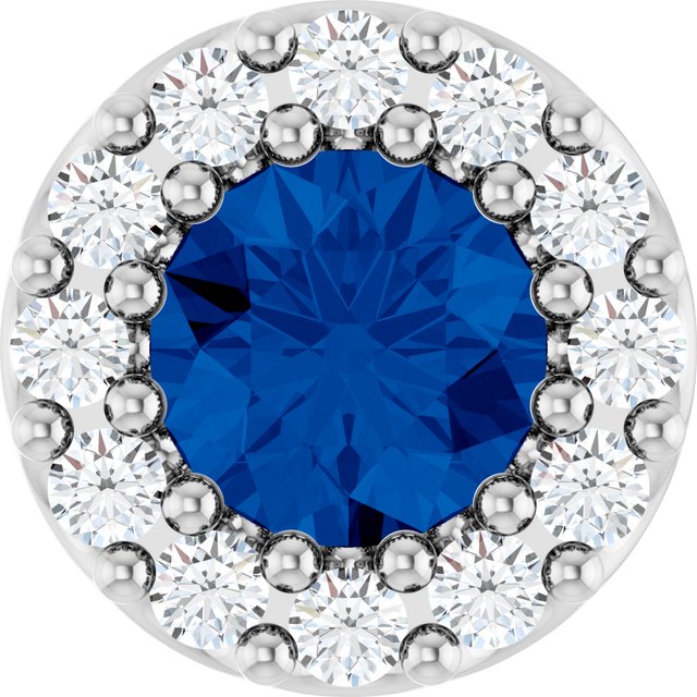 Sterling Silver Lab-Grown Blue Sapphire & .08 CT Natural Diamond Halo-Style Pendant