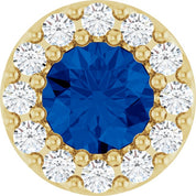 14K Yellow Lab-Grown Blue Sapphire & .08 CT Natural Diamond Halo-Style Pendant