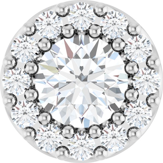 14K White Natural White Sapphire & .08 CT Natural Diamond Halo-Style Pendant