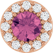 14K Rose Natural Pink Tourmaline & .08 CT Natural Diamond Halo-Style Pendant