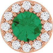 14K Rose Natural Emerald & .08 CT Natural Diamond Halo-Style Pendant