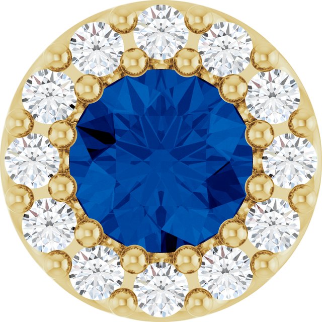 14K Yellow Natural Blue Sapphire & .08 CT Natural Diamond Halo-Style Pendant