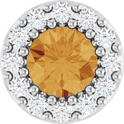 14K White Natural Citrine & .08 CT Natural Diamond Halo-Style Pendant