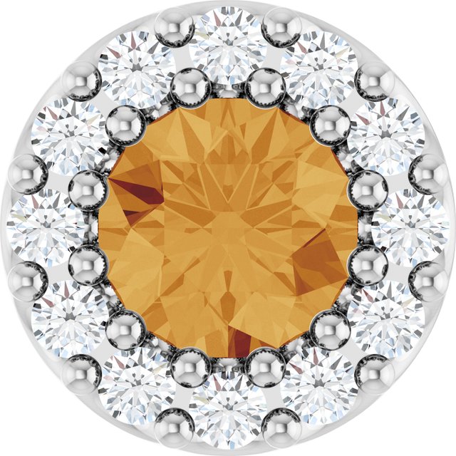 14K White Natural Citrine & .08 CT Natural Diamond Halo-Style Pendant