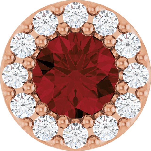 14K Rose Natural Mozambique Garnet & .08 CT Natural Diamond Halo-Style Pendant