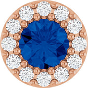 14K Rose Natural Blue Sapphire & .08 CT Natural Diamond Halo-Style Pendant