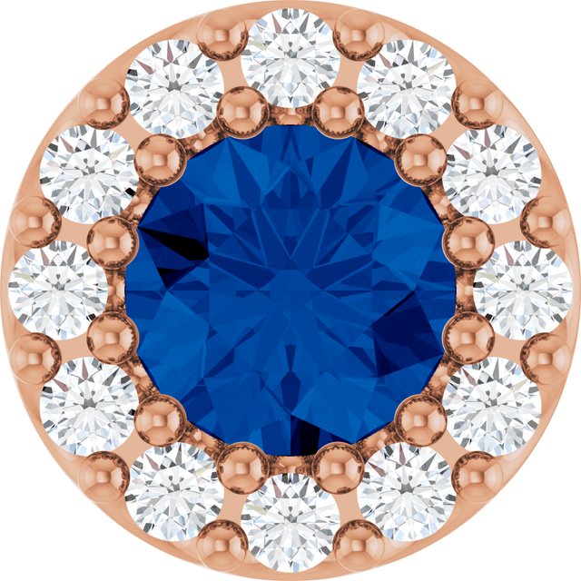 14K Rose Natural Blue Sapphire & .08 CT Natural Diamond Halo-Style Pendant