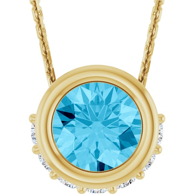 14K Yellow Natural Aquamarine & 1/10 CTW Natural Diamond 18" Necklace