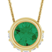 14K Yellow Natural Emerald & 1/10 CTW Natural Diamond 18" Necklace