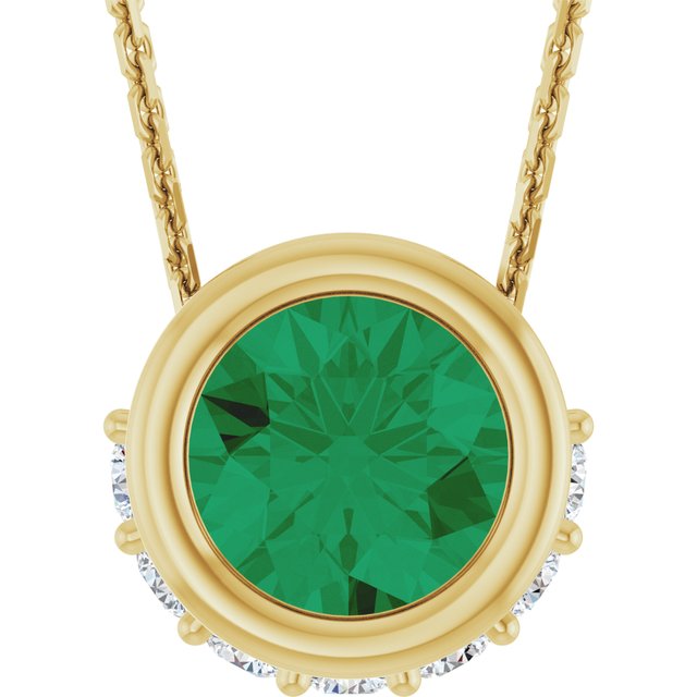 14K Yellow Natural Emerald & 1/10 CTW Natural Diamond 18" Necklace