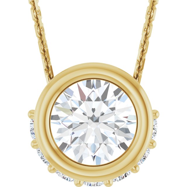 14K Yellow Natural White Sapphire & 1/10 CTW Natural Diamond 18" Necklace
