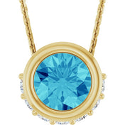 14K Yellow Natural Blue Zircon & 1/10 CTW Natural Diamond 18" Necklace