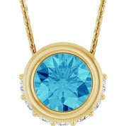 14K Yellow Natural Blue Zircon & 1/10 CTW Natural Diamond 18" Necklace