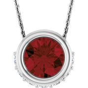 14K White Natural Mozambique Garnet & 1/10 CTW Natural Diamond 18" Necklace