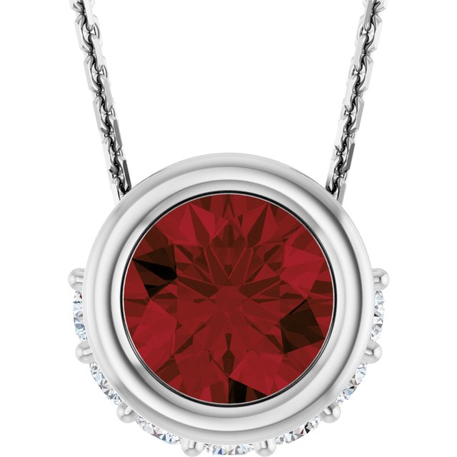 14K White Natural Mozambique Garnet & 1/10 CTW Natural Diamond 18" Necklace