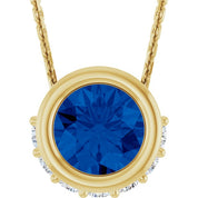 14K Yellow Natural Blue Sapphire & 1/10 CTW Natural Diamond 18" Necklace