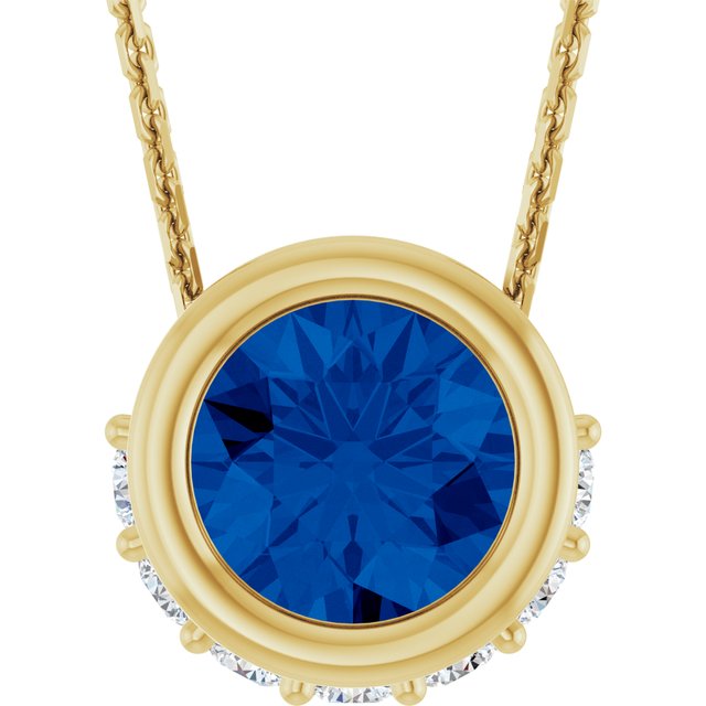 14K Yellow Natural Blue Sapphire & 1/10 CTW Natural Diamond 18" Necklace