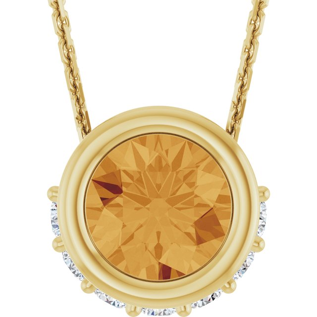 14K Yellow Natural Citrine & 1/10 CTW Natural Diamond 18" Necklace