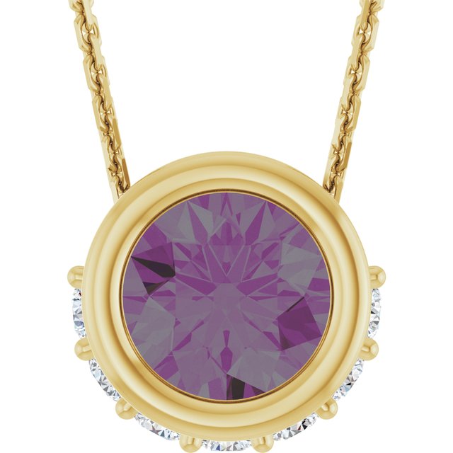 14K Yellow Lab-Grown Alexandrite & 1/10 CTW Natural Diamond 18" Necklace