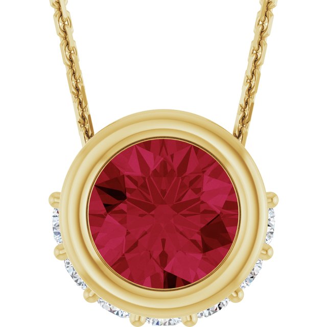 14K Yellow Natural Ruby & 1/10 CTW Natural Diamond 18" Necklace