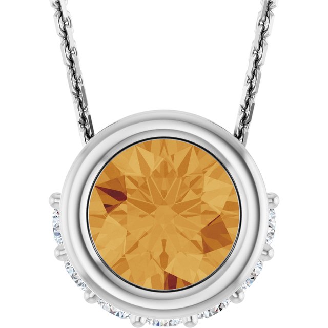 14K White Natural Citrine & 1/10 CTW Natural Diamond 18" Necklace